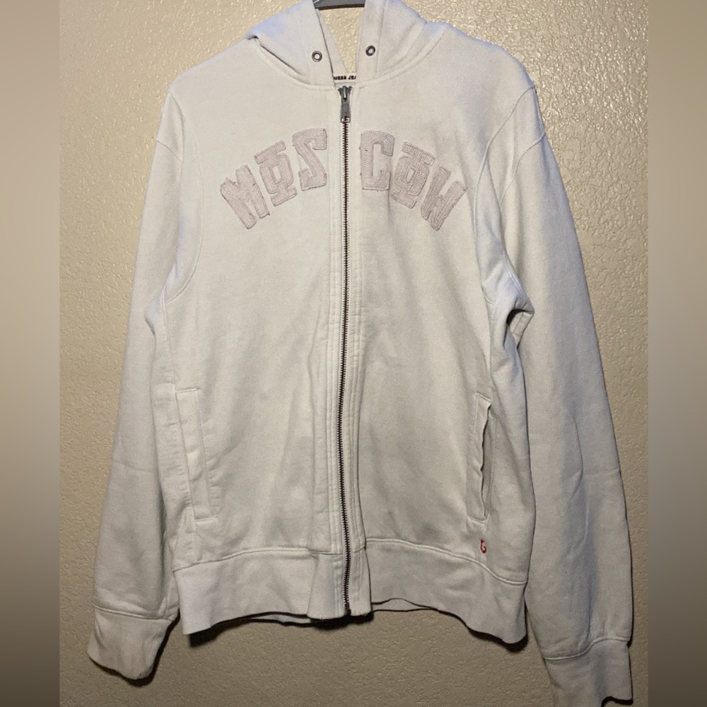 Vintage White GUESS Zip Up Sweater!!